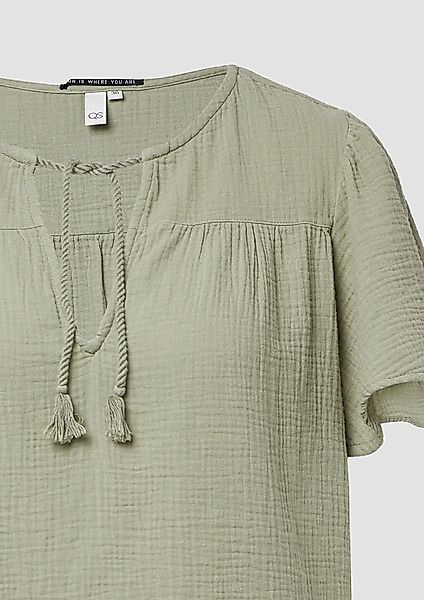 QS Kurzarmbluse Musselin-Bluse mit Bindeband günstig online kaufen