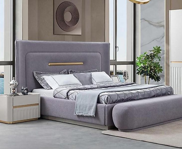 JVmoebel Bett Bett Doppelbett Luxus Grau Modern Design Schlafzimmer Möbel ( günstig online kaufen