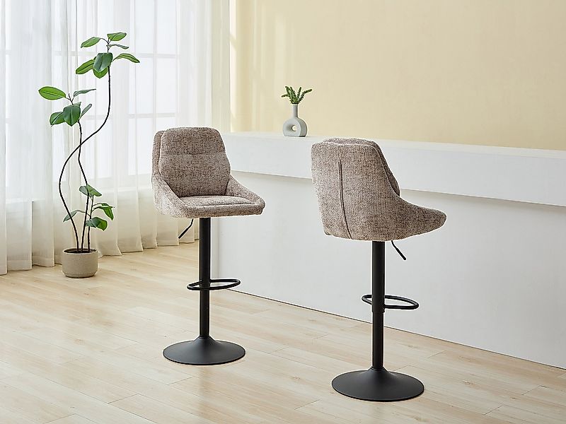 Barhocker 2er-Set höhenverstellbar - Strukturstoff & schwarzes Metall - Tau günstig online kaufen