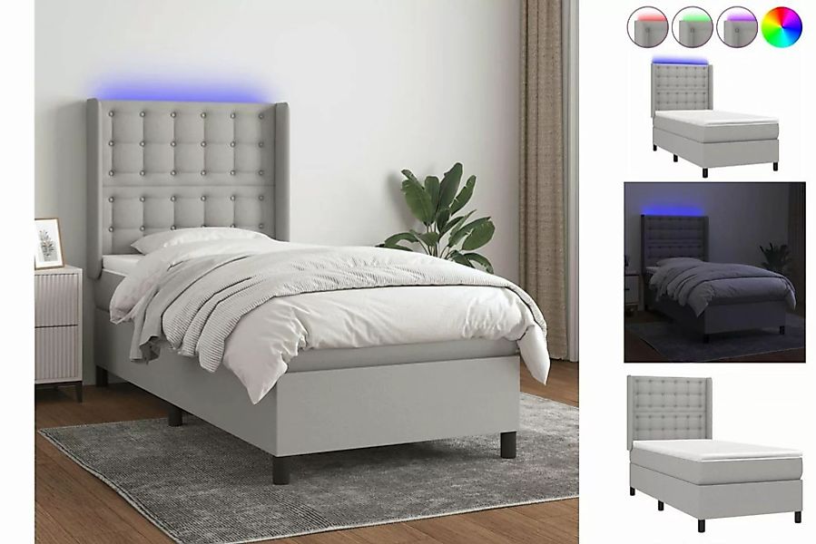 vidaXL Bett Boxspringbett mit Matratze & LED Hellgrau 90x200 cm Stoff günstig online kaufen