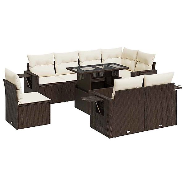 vidaXL 9-Tlg Garten-Sofagarnitur mit Kissen Braun Poly Rattan 3326504 günstig online kaufen