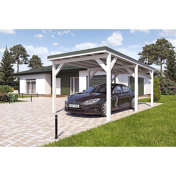 Holzbrüder Carport Ralf 18m² Reinweiß-Dornengrün günstig online kaufen