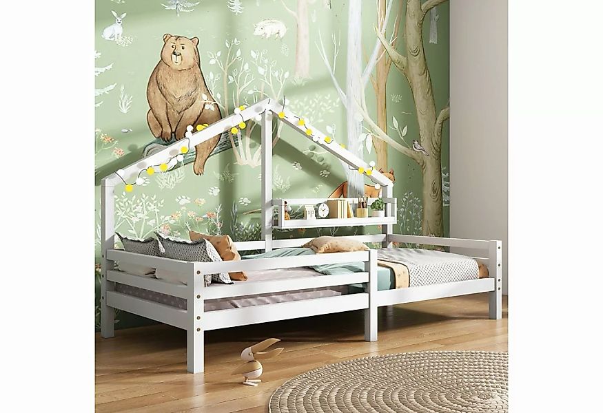 Ulife Kinderbett Einzelbett mit Ablageregal 90x200cm, Weiß günstig online kaufen