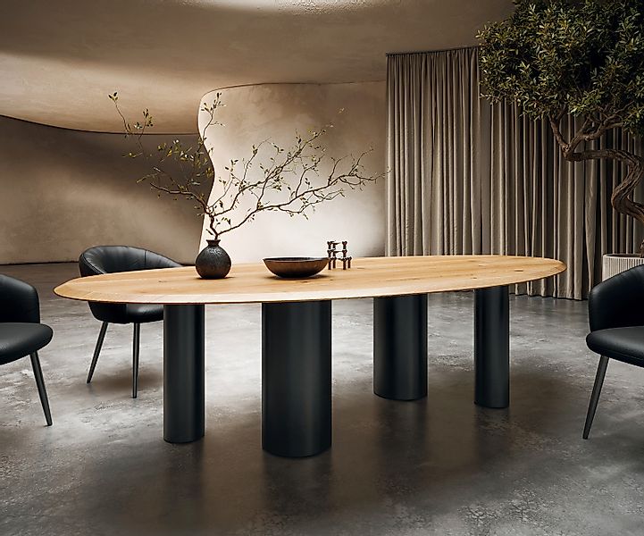 Esstisch Edge Oval 280x130x2,5 Eiche Natur Pilier Metall Schwarz Flow-Edge günstig online kaufen