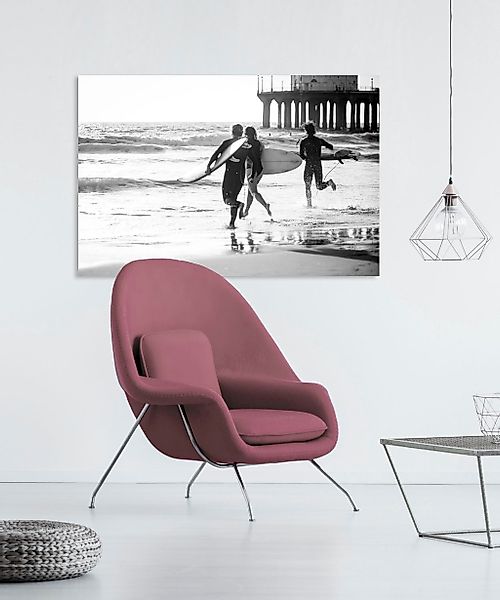 queence Acrylglasbild "Surfer am Strand", Kunst-Schwarz-Weiß-Unterwasserwel günstig online kaufen