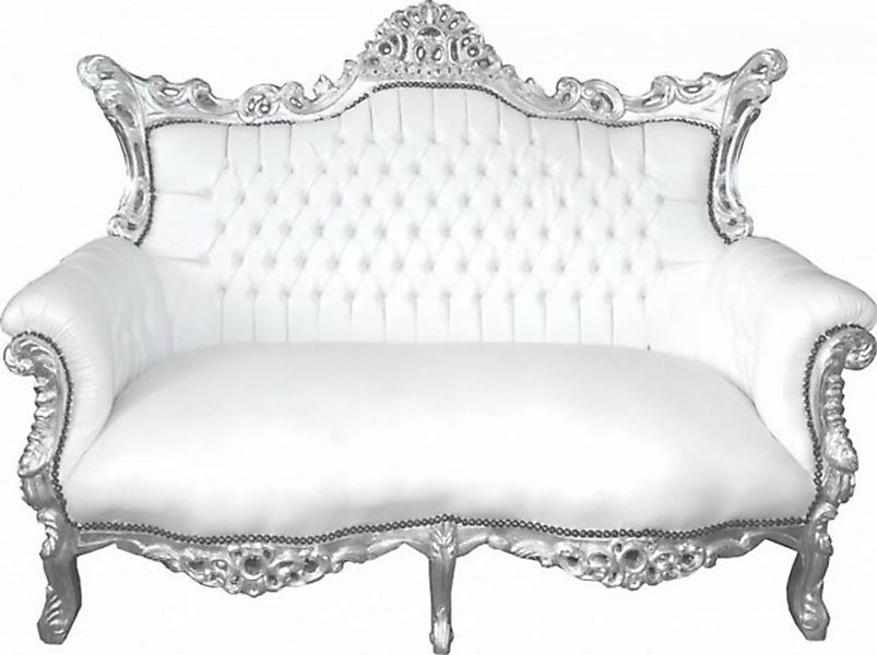 Casa Padrino 2-Sitzer Barock 2-er Sofa Master Weiß Lederoptik / Silber - An günstig online kaufen