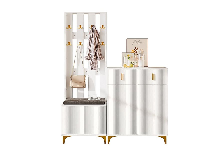 Refined Living Garderoben-Set mit Schuhbank, Kissen, Haken, Schuhschrank mi günstig online kaufen