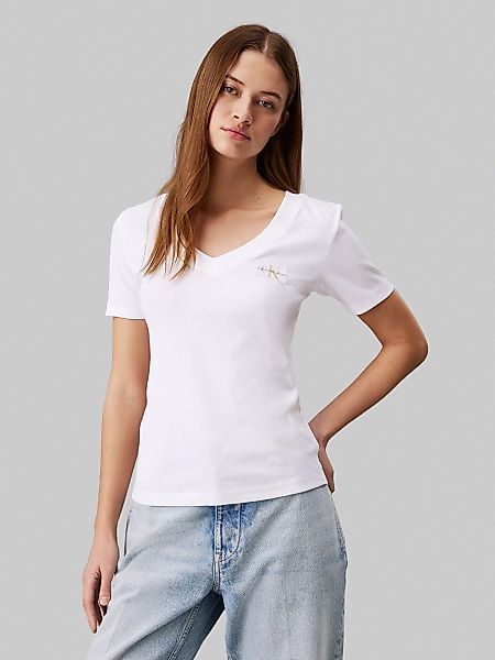 Calvin Klein Jeans T-Shirt "WOVEN LABEL RIB V-NECK TEE", mit Logomarkenpatc günstig online kaufen