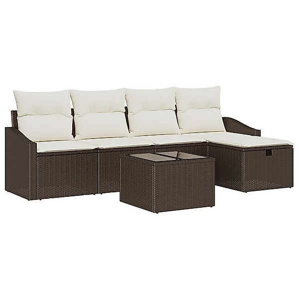 vidaXL Loungesofa 6-teiliges Garten-Sofa-Set mit Kissen Braunes Poly Rattan günstig online kaufen
