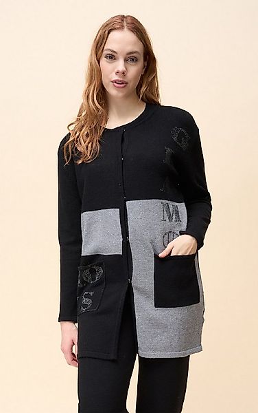 Passioni Longstrickjacke im Color Block-Design mit Strassdetails günstig online kaufen