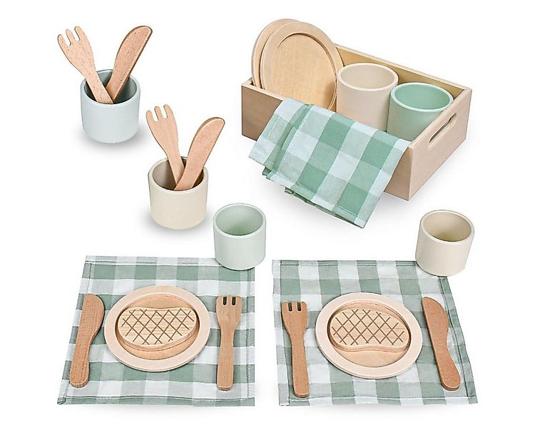 Mamabrum Kinder-Küchenset Kinderspielzeug Holz-Dinnerset mit grünen Unterla günstig online kaufen