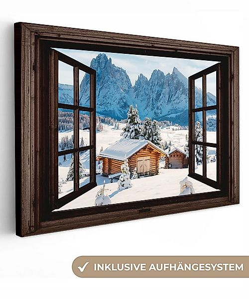 OneMillionCanvasses® Leinwandbild Aussicht - Winter - Landschaft - Hütte - günstig online kaufen