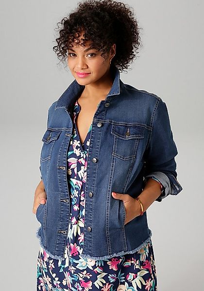 Aniston PLUS Jeansjacke mit ausgefranstem Saum günstig online kaufen