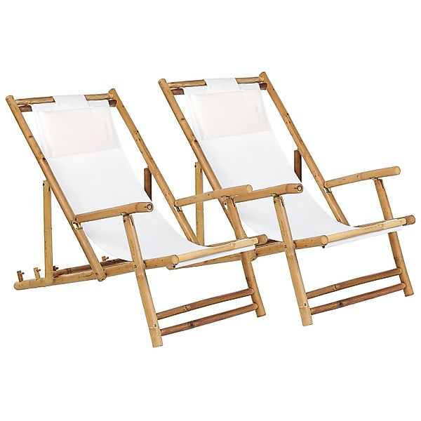 Beliani Gartenliege Heller Holzfarbton Weiss 101x60x90 günstig online kaufen