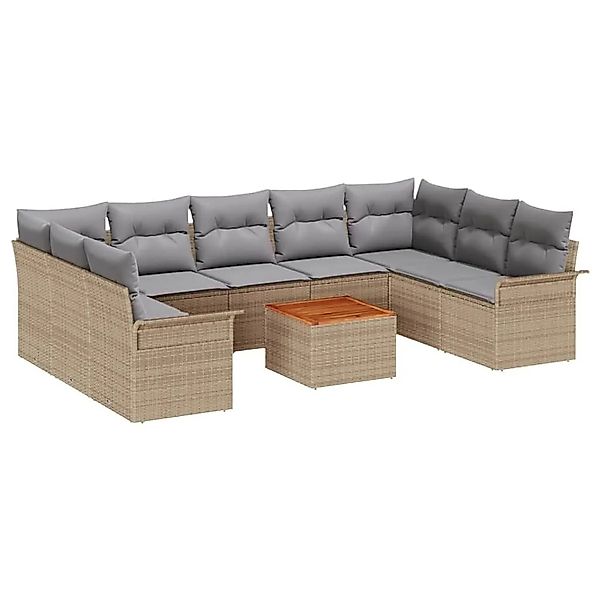 vidaXL Gartensofa-Set 10 Stk Beige und Hellgrau Poly-Rattan 3356040 günstig online kaufen