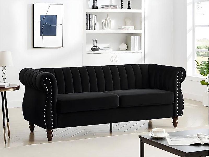 Chesterfield-Sofa - 3-Sitzer - Samt - Schwarz - TRUMBO günstig online kaufen