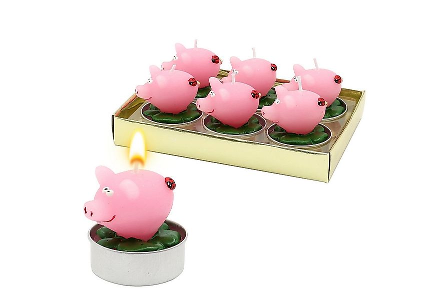 Dekohelden24 Teelicht Teelicht Glücksschweine - Schweinchen als 6er Set, Ma günstig online kaufen