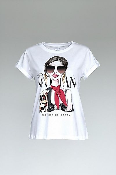 Zuckerwatte Print-Shirt Rundhalsshirt, modischer Frontprint "Paris Woman", günstig online kaufen