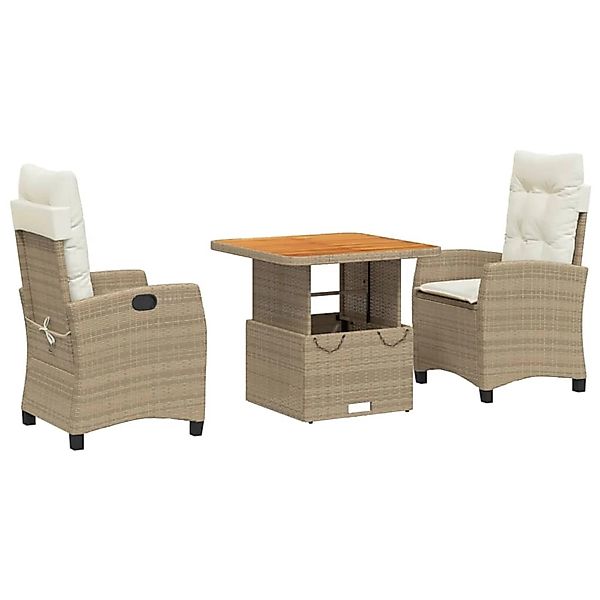 vidaXL 3-Tlg Garten-Essgruppe mit Kissen Beige Poly Rattan 3277409 günstig online kaufen
