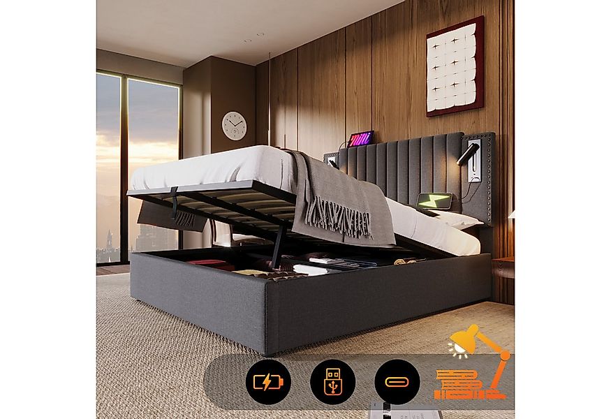 TavilaEcon Boxspringbett Polsterbett mit verstellbarem Kopfteil im Nieten-D günstig online kaufen