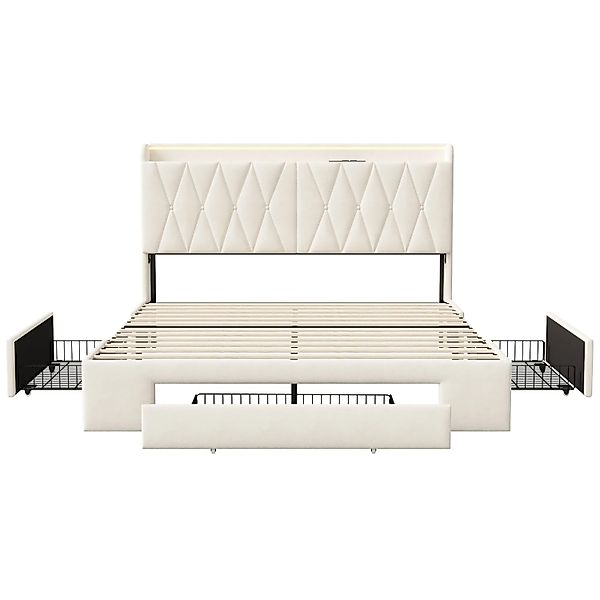 PXloue Polsterbett 160x200cm mit 4 Schubladen-Gepolstertes Kopfteil mit Sta günstig online kaufen