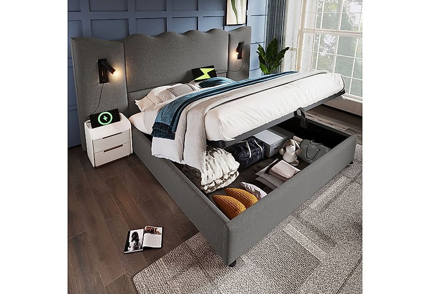 Ulife Polsterbett Hydraulisches Funktionsbett Struraumbett Doppelbett mit L günstig online kaufen