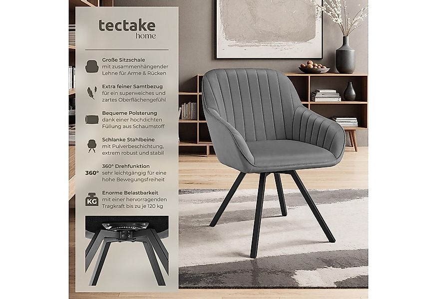 tectake Esszimmerstuhl Drehbarer Armlehnstuhl Snug Samtoptik, gepolstert (S günstig online kaufen