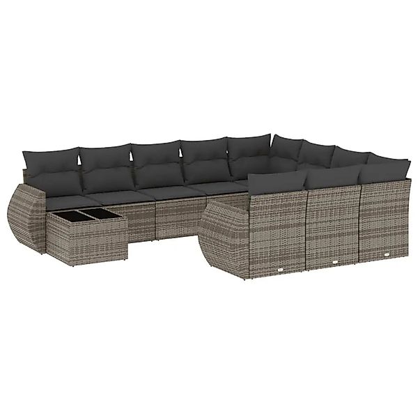 vidaXL 11-Tlg Garten-Sofagarnitur mit Kissen Grau Poly Rattan 3221929 günstig online kaufen