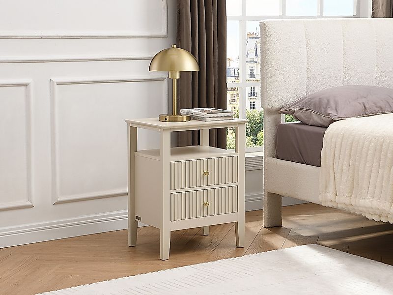Nachttisch 2 Schubladen & 1 Ablage – MDF – Beige – NIRIVA günstig online kaufen