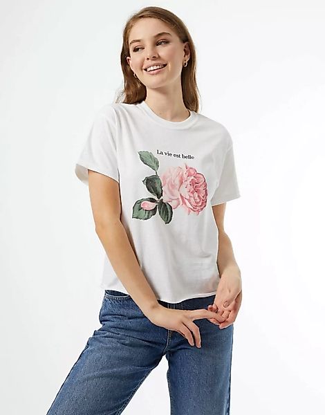 Miss Selfridge – T-Shirt mit „La Vie Est Belle“-Print in Weiß günstig online kaufen
