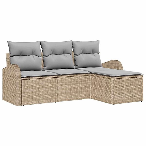vidaXL Garten-Sofa-Set mit Kissen 4-Tlg Beige Poly Rattan 3345990 günstig online kaufen