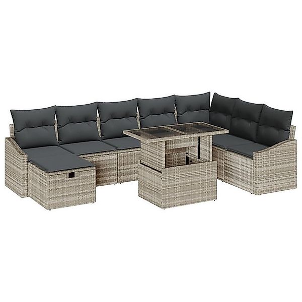 vidaXL Loungesofa 9-teiliges Garten Sofa Set mit Kissen Hellgrau Poly Ratta günstig online kaufen