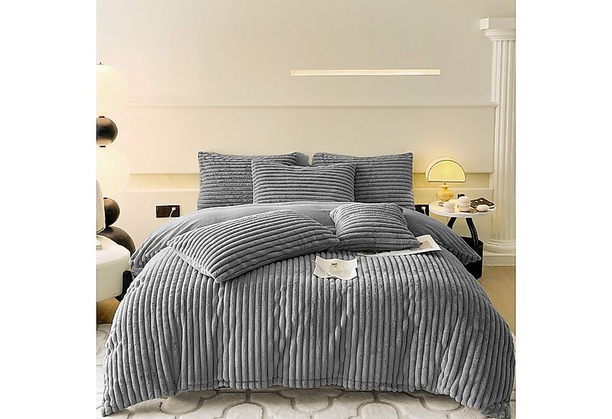 KEAYOO Bettwäsche Flauschiger Kunstfell-Streifen, 2 teilig, Plüsch Bettwäsc günstig online kaufen