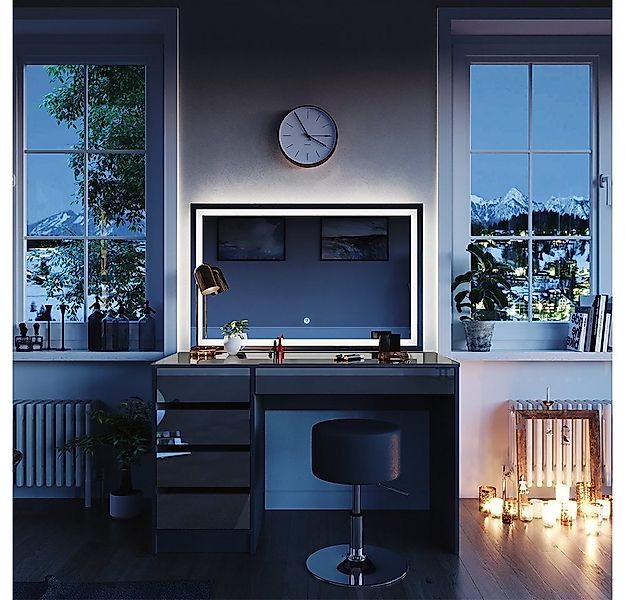 Vicco Schminktisch Sherry, Anthrazit Hochglanz, 120 cm mit LED-Spiegel und günstig online kaufen