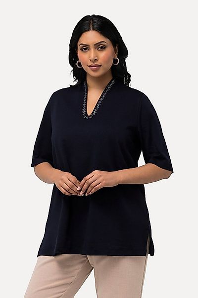 Ulla Popken T-Shirt Shirt A-Linie Kelchkragen Halbarm Pima Cotton günstig online kaufen