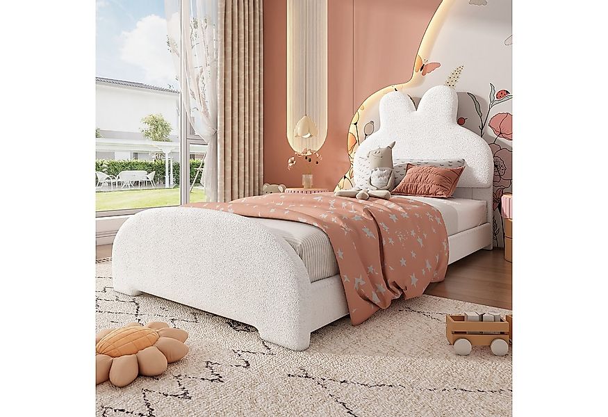 Flieks Polsterbett, Einzelbett Kinderbett 90x200cm Kopfteil in Hasenohrenfo günstig online kaufen