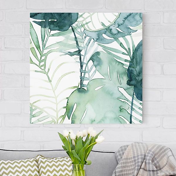Leinwandbild Botanik - Quadrat Palmwedel in Wasserfarbe II günstig online kaufen