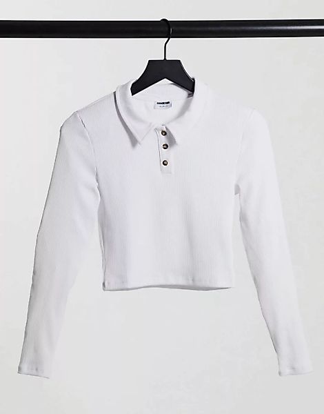 Noisy May – Kurz geschnittenes Polohemd in Weiß günstig online kaufen