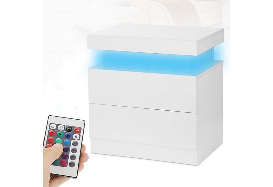 oyajia Nachttisch Hochglanz Nachtschrank mit 2 Schubladen,LED-Beleuchtung 1 günstig online kaufen