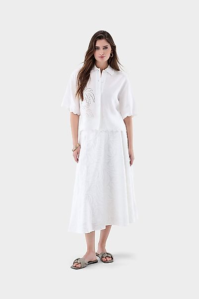 Leinen-Hemdbluse mit Palmen-Lochstickerei günstig online kaufen