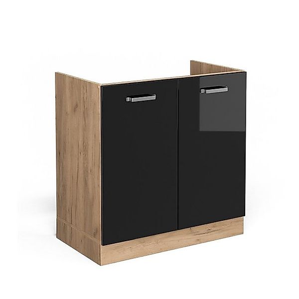 Vicco Spülenunterschrank R-Line, Schwarz Hochglanz/Goldkraft Eiche, 80 cm o günstig online kaufen