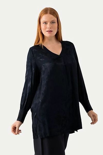 Ulla Popken Satinbluse Bluse florales Jacquardmuster V-Ausschnitt Langarm günstig online kaufen