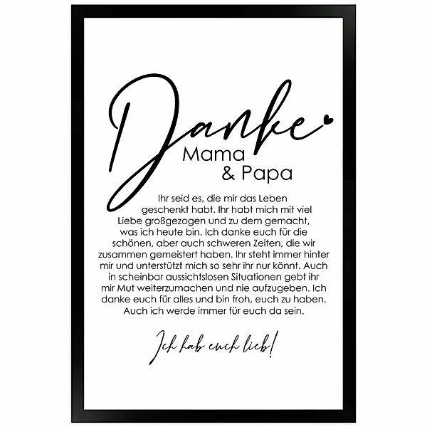 WANDStyle Gerahmtes Poster Danke Mama und Papa 30 x 45 cm Geschenkidee für günstig online kaufen