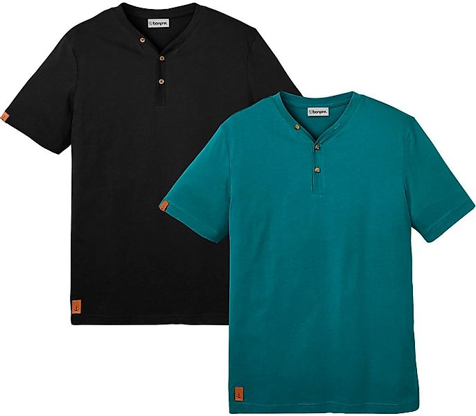bonprix Henleyshirt (Packung, 2-tlg) Regular fit, mit Ausschnitt im Henley- günstig online kaufen