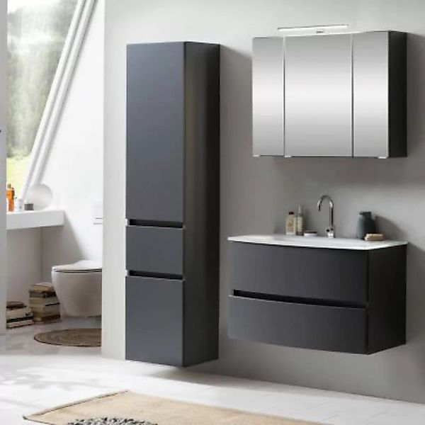 Lomadox Badezimmer Waschtisch Set mit Glasbecken weiß LAURIA-03 in Graphitg günstig online kaufen