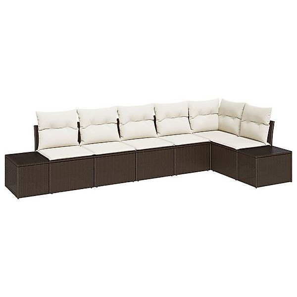 vidaXL Loungesofa 6-tlg. Garten-Sofagarnitur mit Kissen Braun Poly Rattan, günstig online kaufen