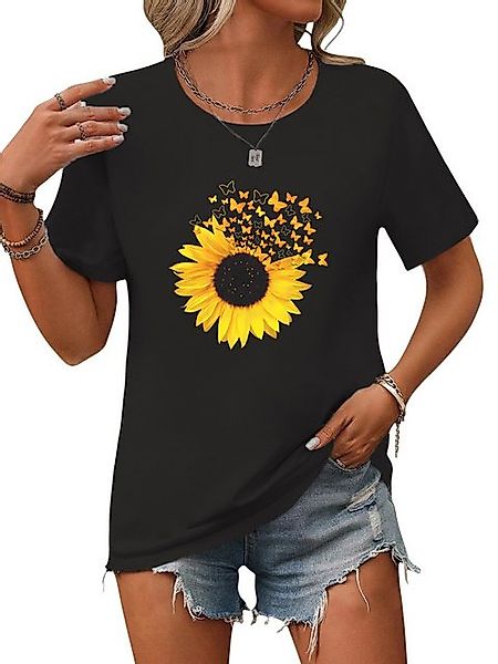 PYL Kurzarmshirt Damen Sommer Kurzarmbluse Locker Sommerblume Print-Shirt günstig online kaufen