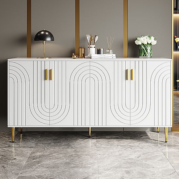 Flieks Sideboard Buffetschrank mit Einzigartigem Wellendesign und goldenen günstig online kaufen