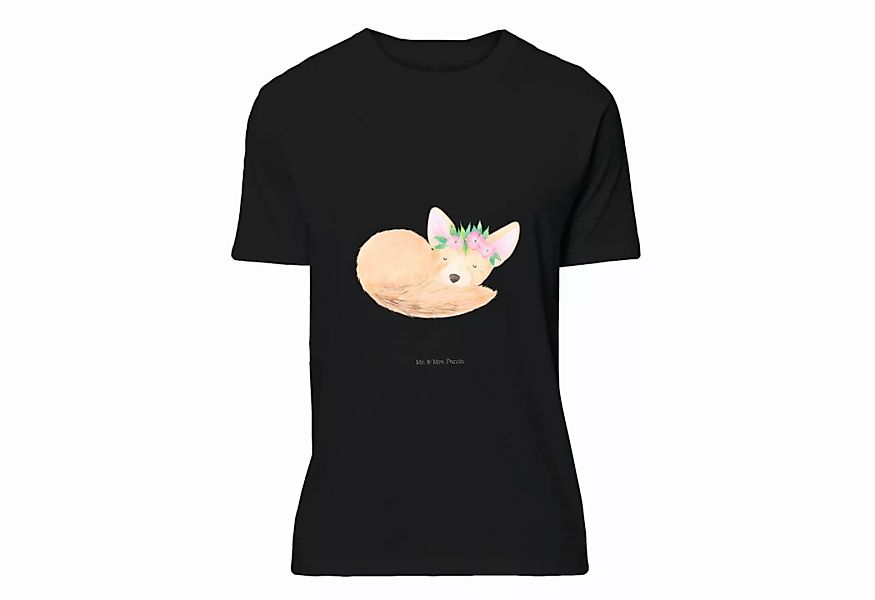 Mr. & Mrs. Panda T-Shirt Wüstenfuchs Blumenkranz - Schwarz - Geschenk, Gebu günstig online kaufen