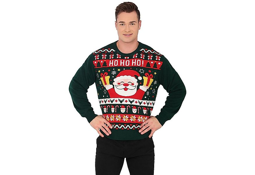Fiestas Guirca Kostüm Weihnachtspullover Grün Santa HO HO HO Herren günstig online kaufen
